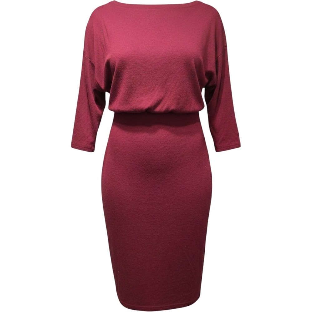 $30 GUCโ MOYABO 3/4 sleeve dress Plus 2X maroon solid blouson cotton boat neck